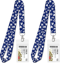 Load image into Gallery viewer, Cruise Lanyards with ID Holder for Ship Key Cards (White on Blue Nautical, 2-Pack)