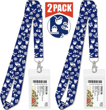Load image into Gallery viewer, Cruise Lanyards with ID Holder for Ship Key Cards (White on Blue Nautical, 2-Pack)