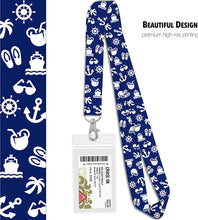 Load image into Gallery viewer, Cruise Lanyards with ID Holder for Ship Key Cards (White on Blue Nautical, 2-Pack)