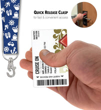 Load image into Gallery viewer, Cruise Lanyards with ID Holder for Ship Key Cards (White on Blue Nautical, 2-Pack)