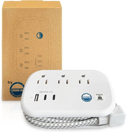 Cruise Approved Non Surge Power Strip [2 USB-C, 1 USB, 3 AC] with 3.3 ft Wrapped Around Extension Cord