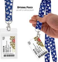 Load image into Gallery viewer, Cruise Lanyards with ID Holder for Ship Key Cards (White on Blue Nautical, 2-Pack)