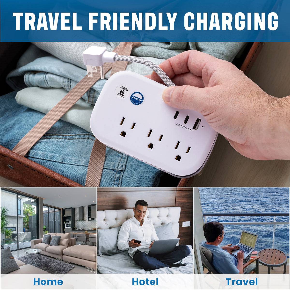 Cruise Approved Non Surge Power Strip [2 USBC, 1 USB, 3 AC] with 3.3