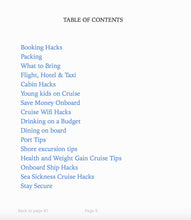 Load image into Gallery viewer, Cruise Hacks Ebook - Table of Contents