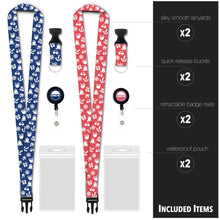 Load image into Gallery viewer, cruise id holders lanyards blue and pink icons