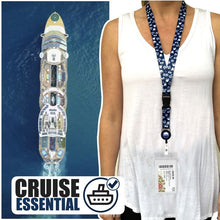 Load image into Gallery viewer, cruise lanyard on woman wrwb blue and white