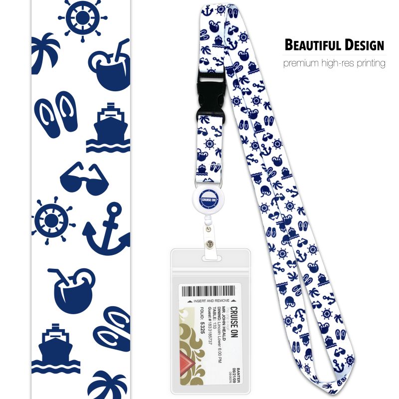 Cruise On Cruise Lanyard for Ship Cards 2 Pack Cruise Lanyards with ID Holder, Key Card Retractable Badge & Waterproof Ship Card