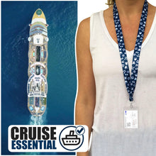 Load image into Gallery viewer, vaccine card holder lanyard blue with white