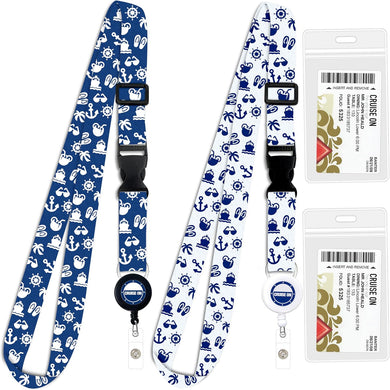 Adjustable Lanyard with Retractable Badge (Blue & White, 2-Pack)