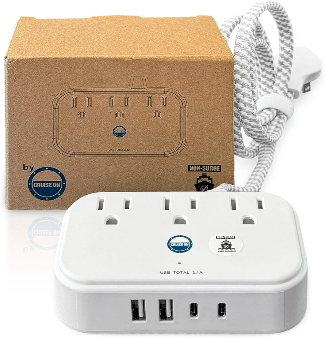 Cruise Approved Non-Surge Power Hub, 3.3 ft Extension Cord [2 USB, 2 USB-C, 3 AC]