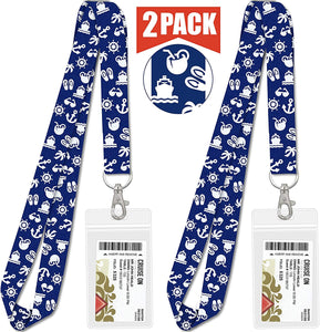 Cruise On Lanyards with ID Holder for Ship Key Cards (White on Blue Nautical, 2-Pack)