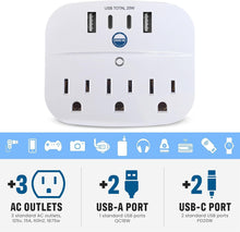 Load image into Gallery viewer, Cruise Approved Power Strip, Non Surge [2 USB-C, 2 USB, 3 AC]