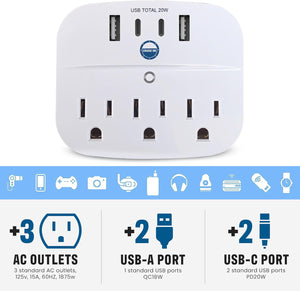 Cruise Approved Power Strip, Non Surge [2 USB-C, 2 USB, 3 AC]