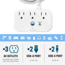 Load image into Gallery viewer, Cruise Approved Non-Surge Power Hub, 3.3 ft Extension Cord [2 USB, 2 USB-C, 3 AC]