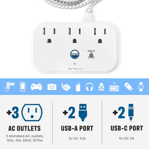 Cruise Approved Non-Surge Power Hub, 3.3 ft Extension Cord [2 USB, 2 USB-C, 3 AC]