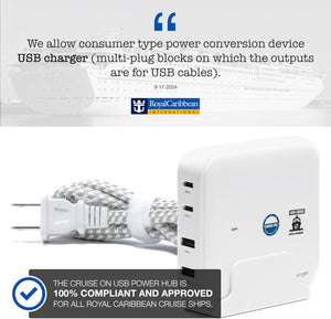 Royal Caribbean Approved Power Strip Non Surge [2 USB, 2 USB-C, 3.8 ft Cord ]