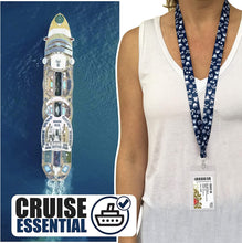 Load image into Gallery viewer, Cruise On Lanyards with ID Holder for Ship Key Cards (White on Blue Nautical, 2-Pack)