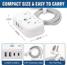 Load image into Gallery viewer, Cruise Approved Non-Surge Power Hub, 3.3 ft Extension Cord [2 USB, 2 USB-C, 3 AC]