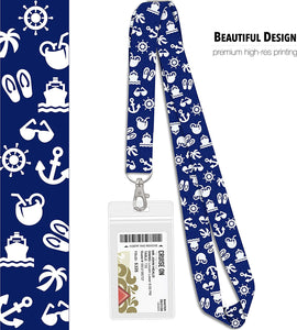 Cruise On Lanyards with ID Holder for Ship Key Cards (White on Blue Nautical, 2-Pack)