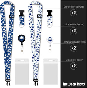 Adjustable Lanyard with Retractable Badge (Blue & White, 2-Pack)