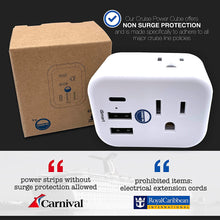 Load image into Gallery viewer, Cruise Approved Power Strip Non Surge USB-A, USB-C [White, 6 Outlets]