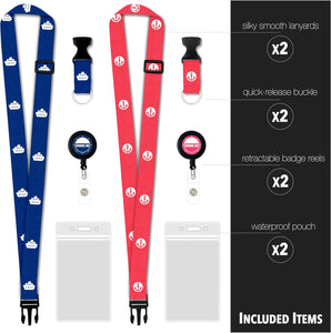 Adjustable Lanyard with Retractable Badge (Blue & Pink, 2-Pack)