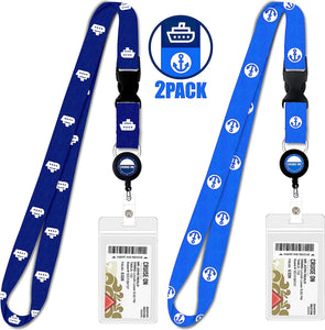 Cruise Lanyard Essentials for Waterproof Ship Cards ID Holder, Blue Ship & Royal (2 Pack)