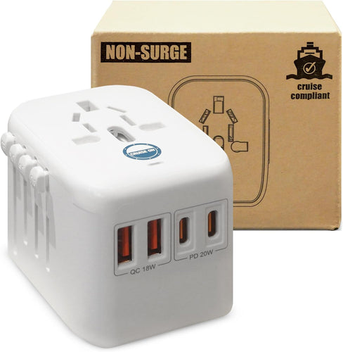International Travel Adapter [2 USB-C, 2 USB, AC] - Cruise Approved & Worldwide Charging