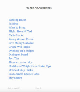 Cruise Hacks Ebook - Table of Contents