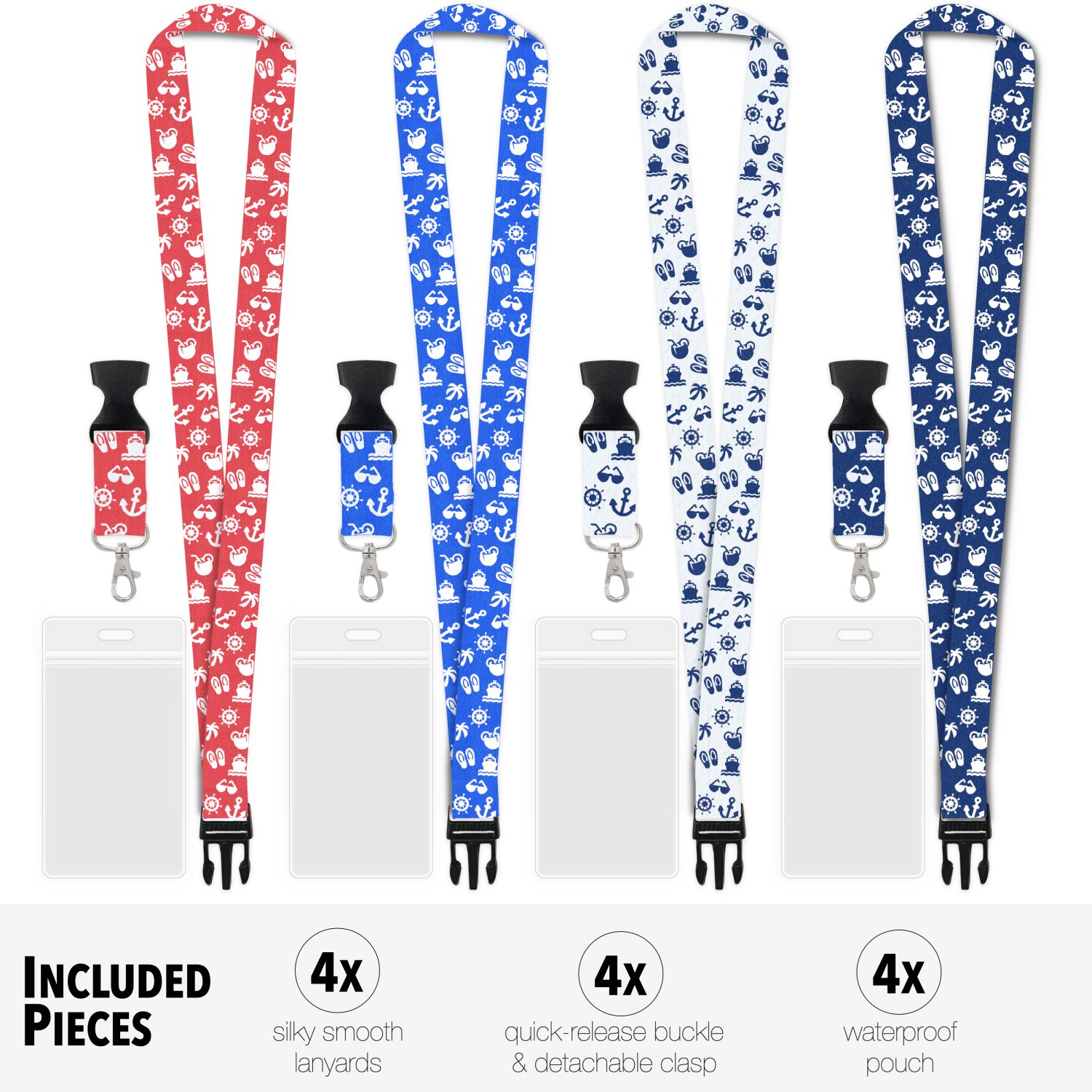 2x Cruise Lanyard Met Kaarthouder – Waterdicht, Afneembaar – Donkerblauw – Past Op MSC, Carnival, Holland America En Meer