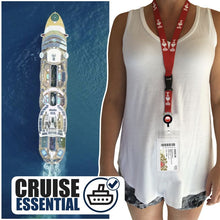 Load image into Gallery viewer, cruise lanyard on woman wrwb red heart