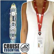 Load image into Gallery viewer, cruise lanyard on woman wrwb red pirate