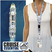 Load image into Gallery viewer, cruise lanyard on woman wrwb white with blue