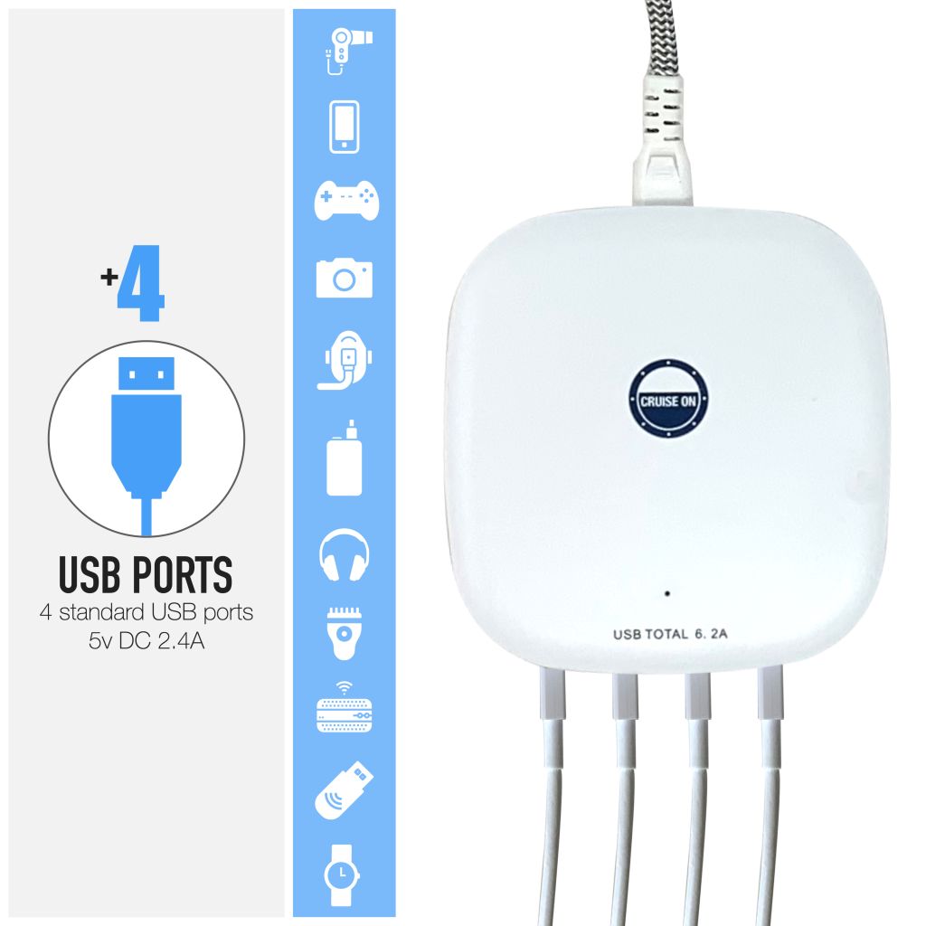 Ship Usb Cruise USB Hub Power Strip with Four USB ports (Non Surge) – Cruise On
