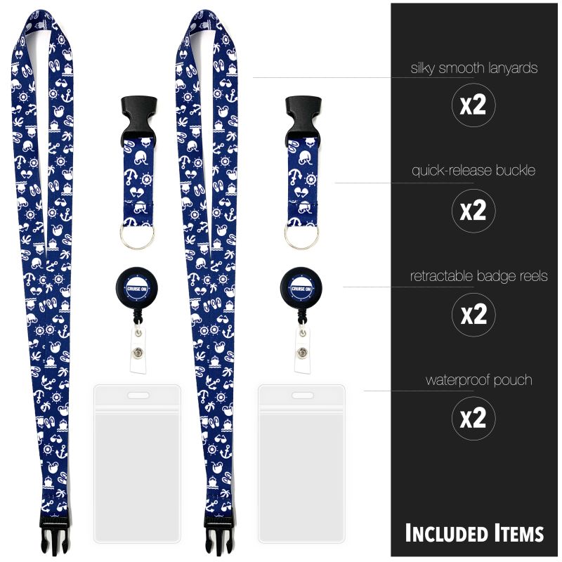 Cruise Lanyards with ID Holder, Retractable Badge & Waterproof Card Holders (Blue W White)