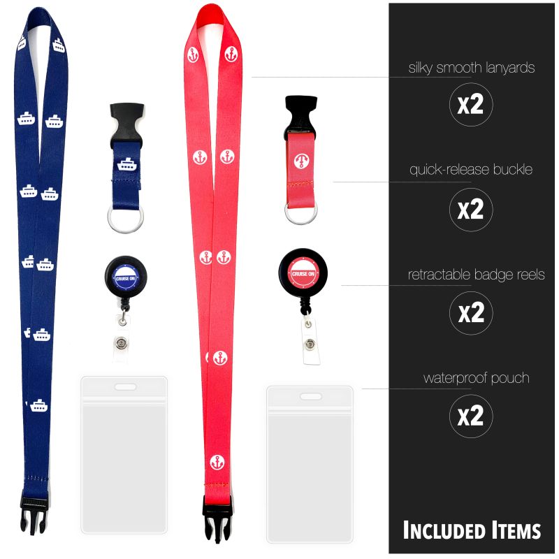 Cruise On Cruise Lanyard for Ship Cards | 2 Pack with ID Holder, Key Card Retractable Badge & Waterproof