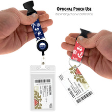 Load image into Gallery viewer, lanyard with waterproof id holder and carnival luggage tags blue pink icons blue and pink icons