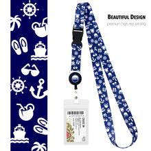 Load image into Gallery viewer, lanyard with waterproof id holder and carnival luggage tags blue with white