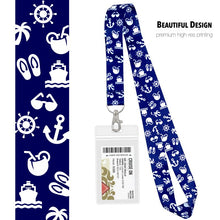 Load image into Gallery viewer, lanyards for cruise ship cards nrnb blue with white