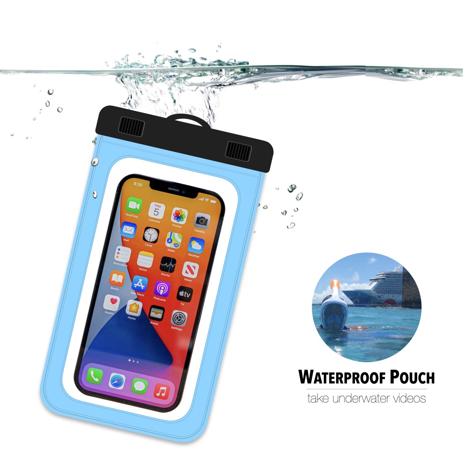 Waterproof Phone Pouch with Cruise Lanyards - Blue Ship – Cruise On