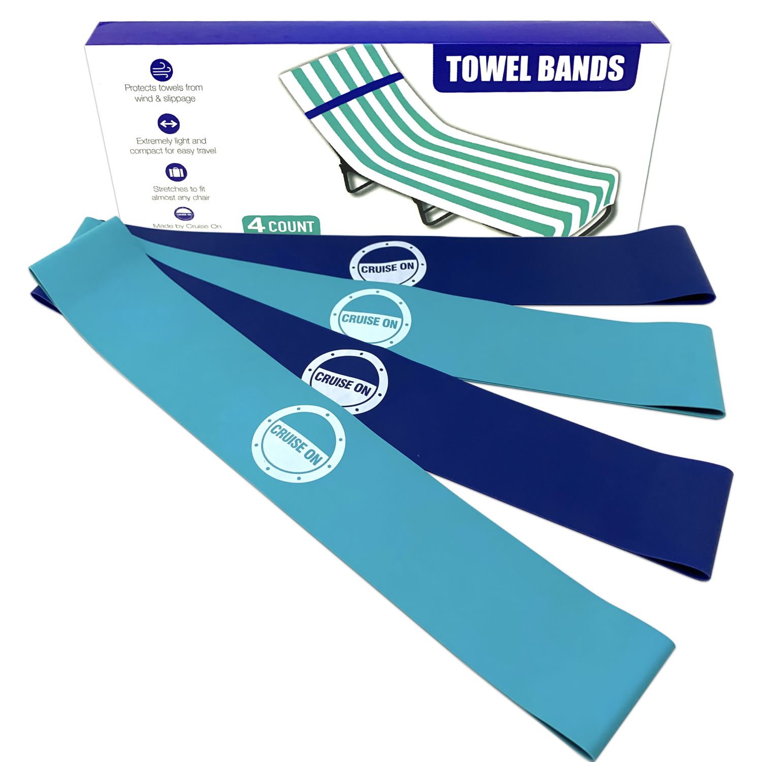 HDHYK Elastic Beach Towel Holder Straps (4 Pack) - Adjustable Towel Bands For Chairs, Loungers & Travel - Black & White - View #8
